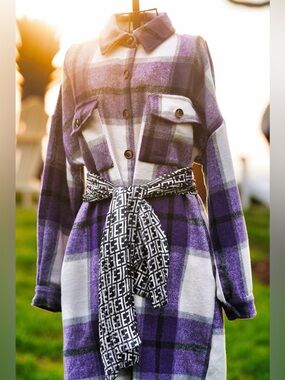 Purple & White Plaid Flannel Shacket